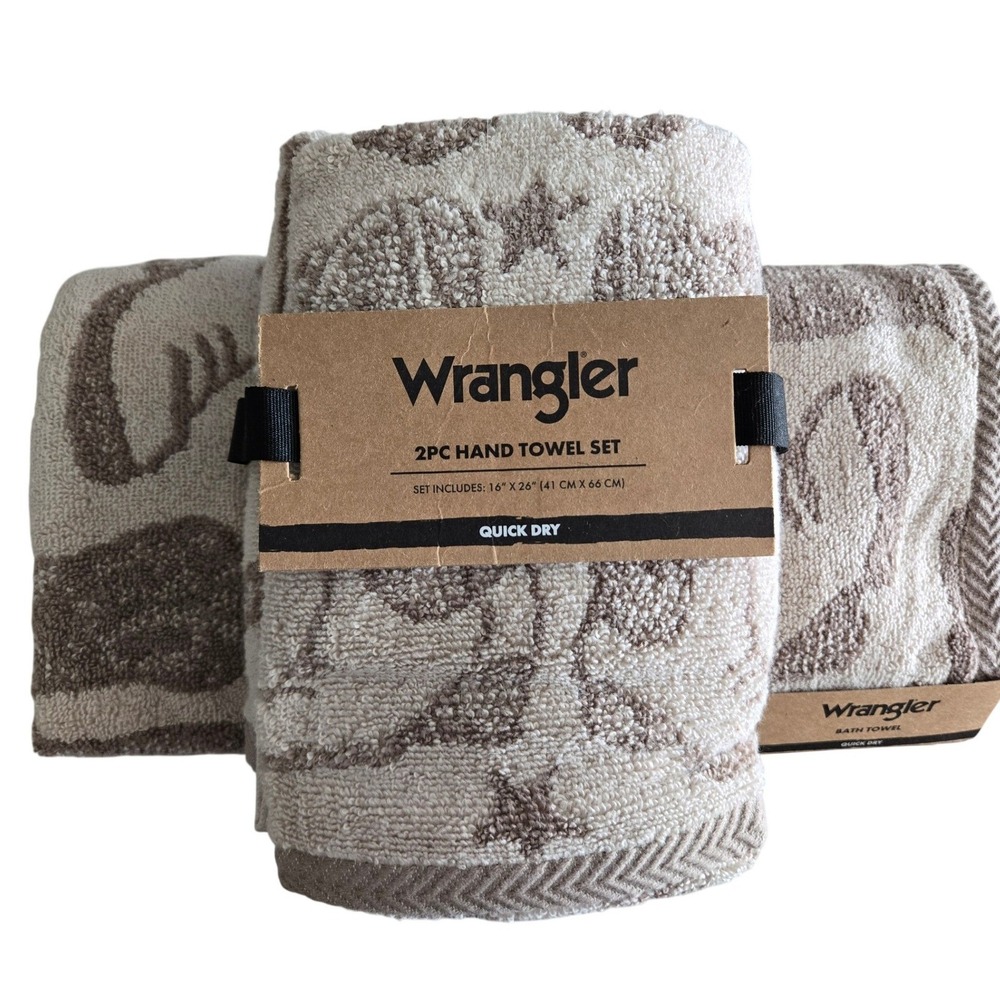 Wrangler 3 Piece Towel Set Tan Cowboy Boots Stars Quick Dry 1 Bath 2 Hand Towels